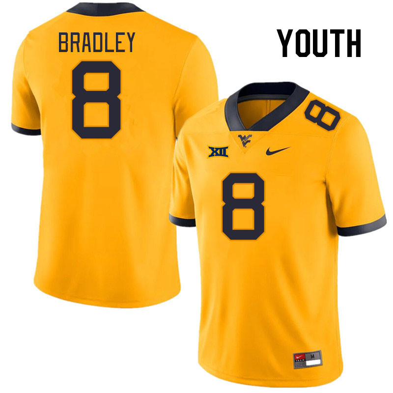 Youth #8 Tyrin Bradley West Virginia Mountaineers College Football Jerseys Stitched Sale-Gold
